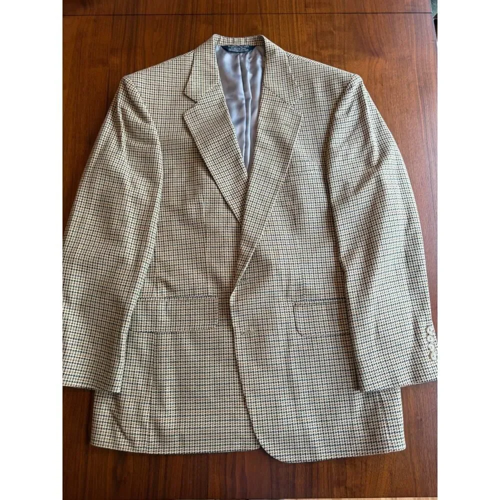 Lands' End Vintage Men's Houndstooth Check Silk Wool Blend Sport Coat - Size 42R